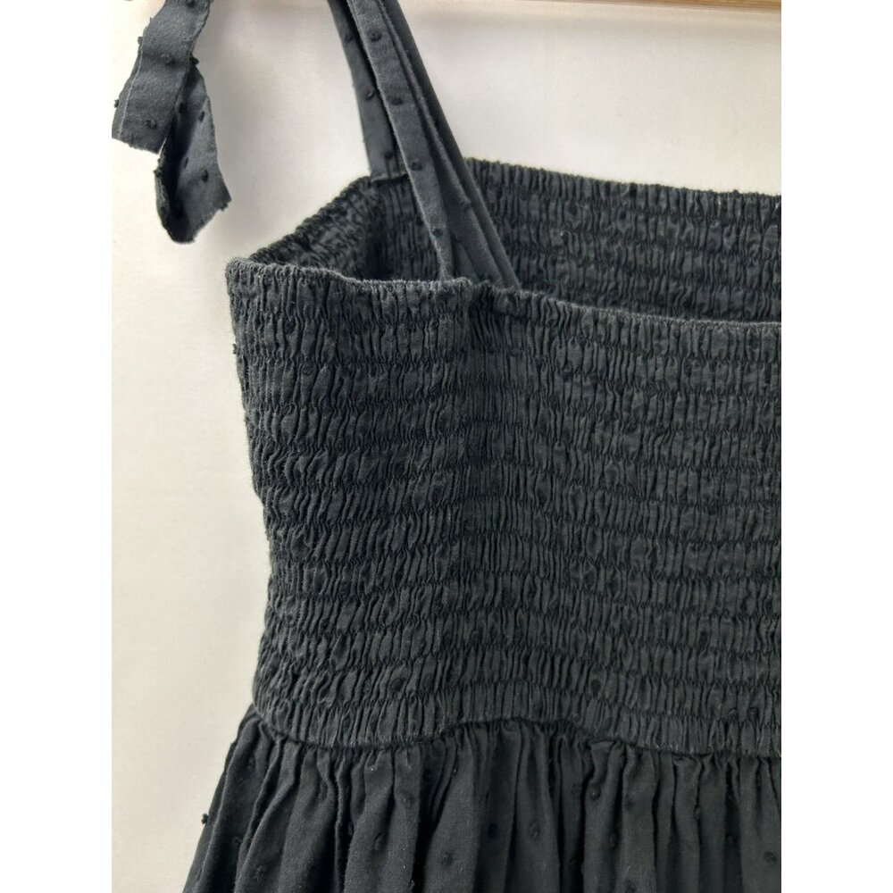 MARYSIA Resort Women’s Sz M Midi Smocked Swiss Dot Black Bow Tie Shoulder Dress - Picture 9 of 12